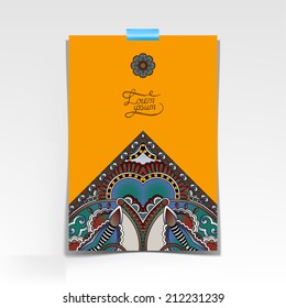 decorative sheet of paper with oriental floral design and place for your text, vector illustration