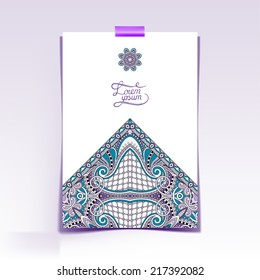 decorative sheet of paper with oriental floral design and place for your text, vector illustration