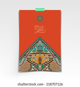 decorative sheet of paper with oriental floral design and place for your text, vector illustration