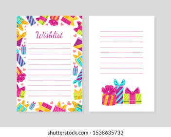 Decorative sheets for notes, wishlist cartoon vector illustration