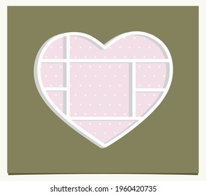 El estanque decorativo en forma de corazón es blanco y rosa sobre un fondo verde oscuro. Ilustración vectorial de corte.