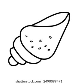 Decorative shell drawn with black line in the doodle style isolated on white background. Marine element for decoration, stickers, crafts, wedding, coloring book. Vector outline Hand drawn illustration