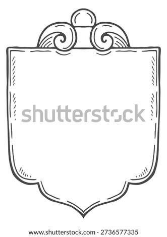 Decorative shield emblem template. Vintage insignia engraving