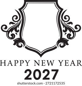Marco decorativo del escudo y cresta para la celebración feliz del año Nuevo 2027