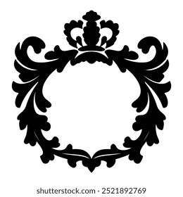 Escudo decorativo con diseño de silueta de hojas de laurel aislado fondo blanco