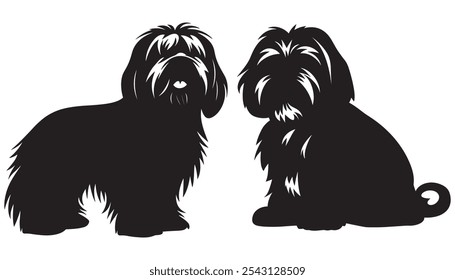 Decorative Shih-Tzu Dog Portrait - Standing Profile Vector Illustration