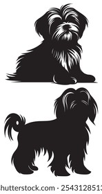 Decorative Shih-Tzu Dog Portrait - Standing Profile Vector Illustration