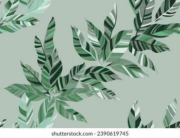 Decorative shrub leaves endless wallpaper design. Bright floral summer t shirt textile print. Hawaiian shrub branch leafage seamless pattern. Nature elements background.