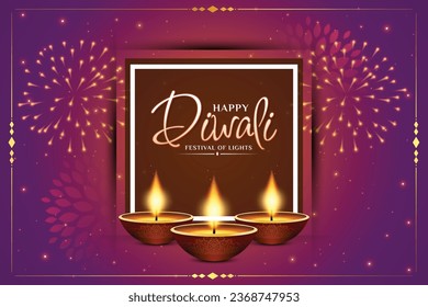 decorative shubh diwali banner with diya and firework design 