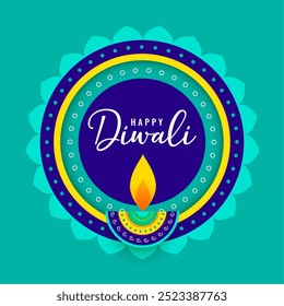 decorative shubh diwali rangoli background with diya or lamp vector