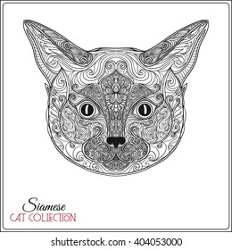 Decorative siamese cat. Vector illustration. This illustration can be used as a greeting card or as a print on T-shirts and bags.