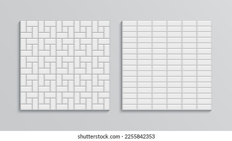 Decorative sidewalk pattern. Street seamless paved floor. Slab pavement texture. Set of paver tiles. Cobblestone print. Garden stone footpath top view. Mosaic outdoor background. Vector illustration