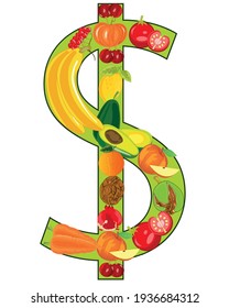 Decorative sign of the dollar from fruit and vegetables