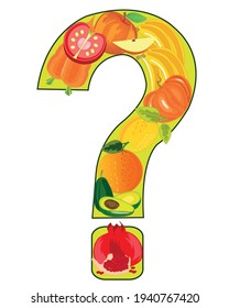 Pregunta de signo decorativa de frutas y verduras
