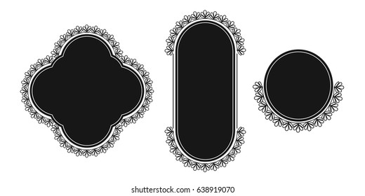 Decorative Signboard, Frame and Text Space.Set of Black Name Board Template Isolated.