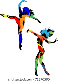 Decorative silhouette of the dancer on a white background