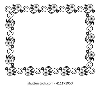  Decorative silhouette frame with floral elements for decoration of the wedding invitations and birthday cards. Vector clip art.
