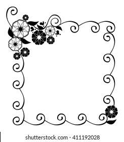  Decorative silhouette frame with floral elements for decoration of the wedding invitations and birthday cards. Vector clip art.