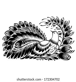 decorative silhouette of a peacock