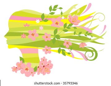 Decorative silhouette of woman with flowers