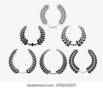 Decorative silhouettes of laurel branches for badges and emblems