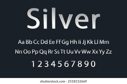 Decorative silver alphabet vector fonts and numbers. Typography design for headline, label, poster, logo, cover. Vector EPS 10