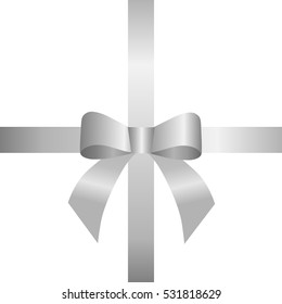Decorative silver bow with horizontal and vertical ribbons . Vector bow for page decor