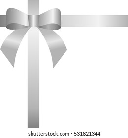 Decorative silver bow with horizontal  and vertical ribbons  Vector bow for page decor