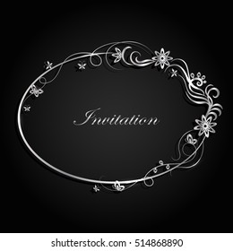 Decorative silver frame with place for text. Vector illustration.