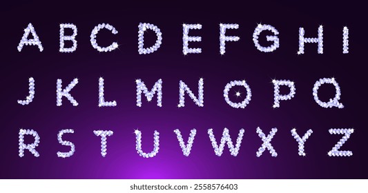 Decorative silver glitter font for creating invitation and greeting designs. Isolated objects on a theme background. Vector illustration. Capital letters for celebrations and festive events.