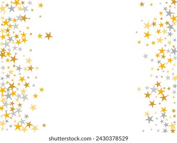 Fondo decorativo del vector del polvo de estrellas de plata y oro. Muchos lentejuelas de polvo de estrellas elementos de decoración de cumpleaños. Patrón de polvo de estrella de boda. Decoración de póster de confeti brillante.