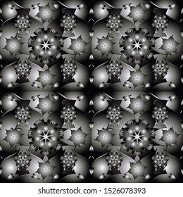Decorative silvern seamless pattern on a gray background. Vector ornate elements for design. Ornamental pattern for invitations, greeting cards, wrapping. Traditional floral decor.