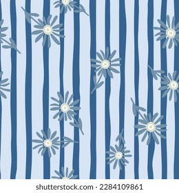 Decorative simple chamomile flower seamless pattern. Simple floral endless background. Stylized design for fabric, textile print, wrapping, cover. Vector illustration