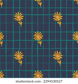 Decorativo y sencillo patrón de flor de manzanilla sin fisuras. Sencillo fondo floral interminable. Diseño estilizado para tela, impresión textil, envoltura, cubierta. Ilustración del vector