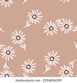 Decorative simple chamomile flower seamless pattern. Simple floral endless background. Stylized design for fabric, textile print, wrapping, cover. Vector illustration