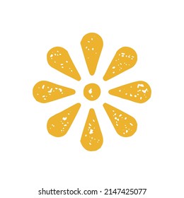 Chaomila decorativa simple con pétalos amarillos símbolo minimalista de la textura gruesa de la ilustración vectorial. Elegante flor flor soleado diseño decorativo romántico florecimiento floral verano planta silvestre aislado