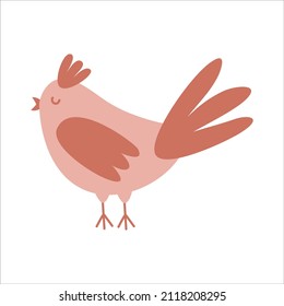 Un pájaro cantante decorativo. Ave estilizada, arte folclórico. Dibujo de estilo plano vectorial de dibujos animados. Aislado sobre fondo blanco