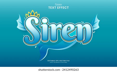 decorative siren mermaid editable text effect vector design