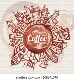 decorative sketch of city. Coffee design