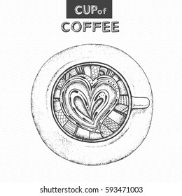 Decorative sketch of cup of coffee or tea