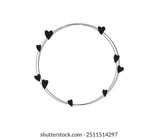 Decorative sketched line art circles design with tiny hearts love graphic Valentine graphic sketched circle vector graphic with white space for text