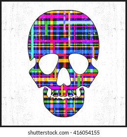 Decorative skull with abstract elements on grunge white background. vector illustration