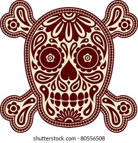 Decorative skull and bones in traditional Mexican style