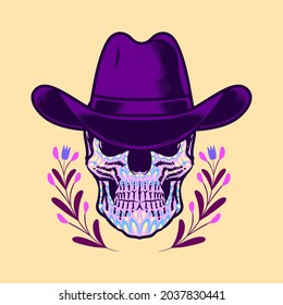 Decorative Skull Cowboy Head Day of the Dead Mexico Illustration