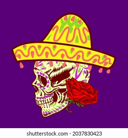 Decorative Skull Head Side Day of the Dead Mexico Illustration