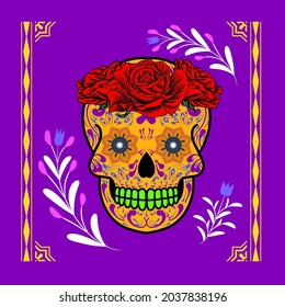 Decorative Skull Head Side Day of the Dead Mexico Illustration