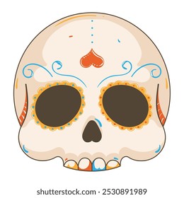 Decorative skull with heart and floral designs, Vector