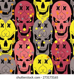 decorative skull pattern, point, vector seamless background.