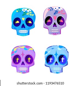 Decorative skull set day of the dead vector illustration. Mexican Dia de los Muertos. 