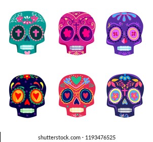 Decorative skull set day of the dead vector illustration. Mexican Dia de los Muertos. 